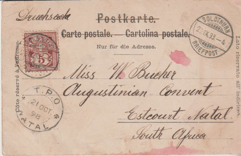 USED POST CARD SWITZERLAND 1898
