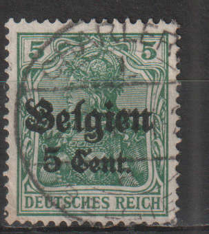 GERMANY IN BELGIUM 1914 German Empire Postage Stamps Surcharged Belgien` ULH SG 12