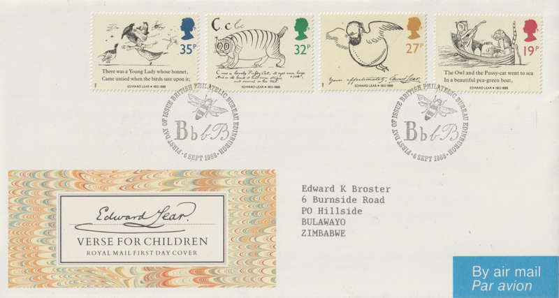 GB FDC 1988 Nonsensical Drawings by Edward Lear