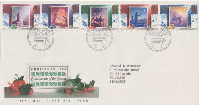 GB FDC 1988 Christmas Stamps