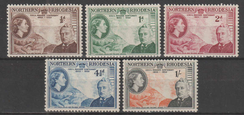 NORTHERN RHODESIA  1953 The 100th Anniversary of the Birth of Cecil Rhodes, 1853-1902 MM SACC 54-58