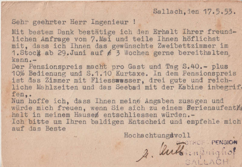 USED POST CARD AUSTRIA 1953