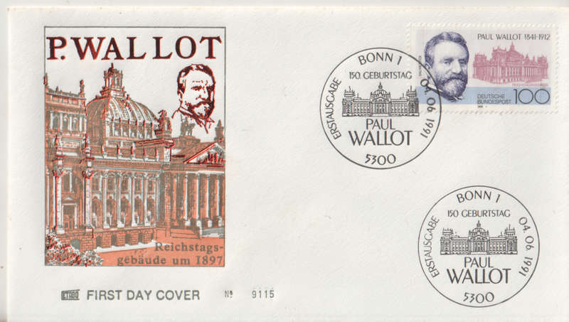GERMANY 1991 The 150th Anniversary of the Death of Paul Wallot, Architect FDC SG 2396