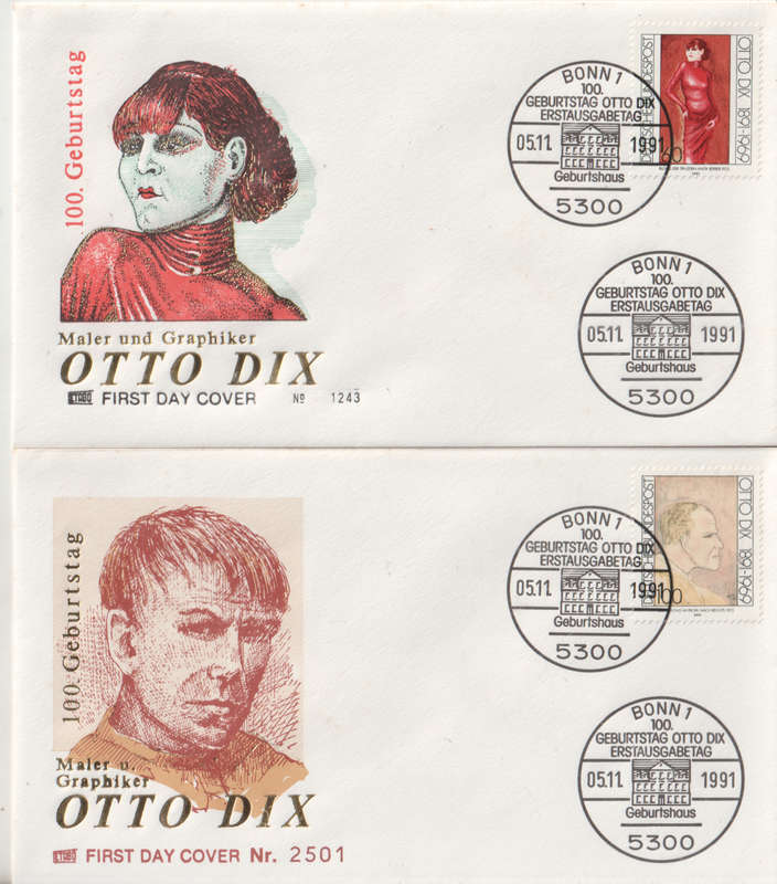 GERMANY 1991 The 100th Anniversary of the Birth of Otto Dix, Artist FDC SG 2423/4