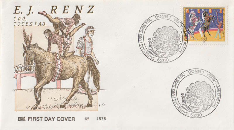 GERMANY 1992 The 100th Anniversary of Ernst Jakob Renz, Circus Manager FDC SG 2446