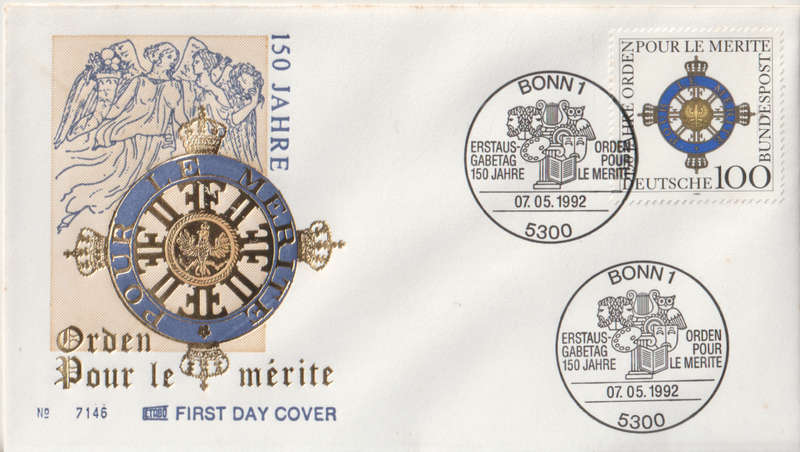GERMANY 1992 The 150th Anniversary of the Order `Pour le Mérite` FDC SG 2460
