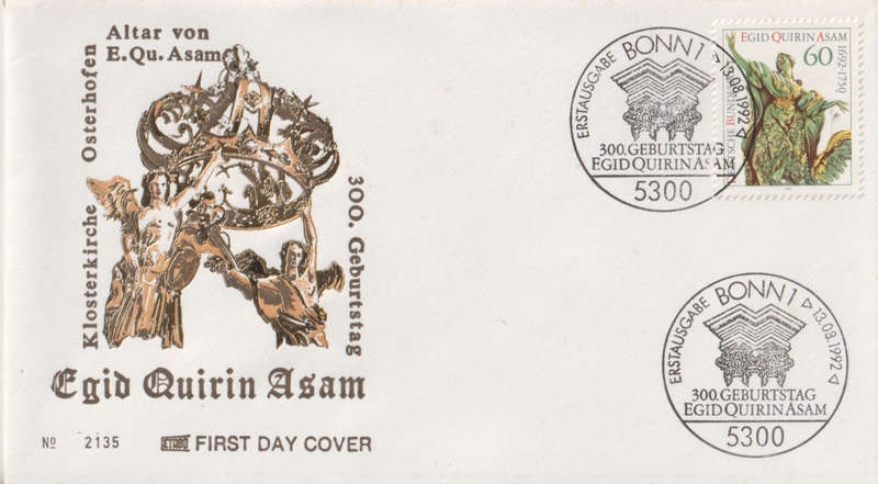 GERMANY  1992 The 300th Anniversary of the Birth of Egid Quirin Asam, Artist FDC SG 2471