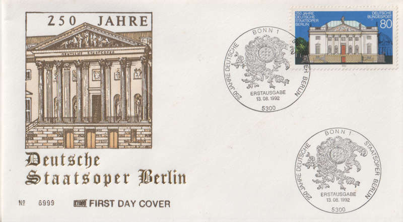 GERMANY  1992 The 250th Anniversary of the State Opera in Berlin FDC SG 2472