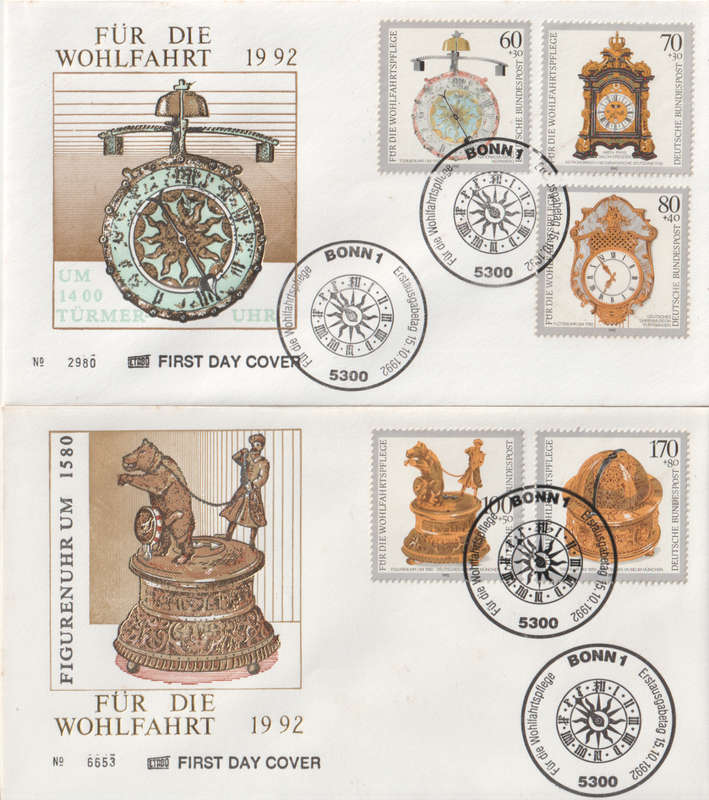 GERMANY 1992 Antique Watches FDC SG 2480-4