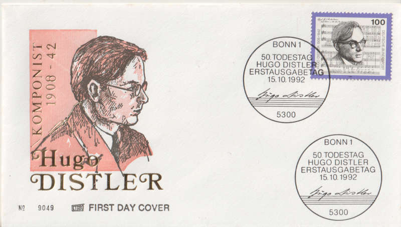 GERMANY 1992 The 50th Anniversary of the Death of Hugo Distler, Composer and Conductor FDC SG 2485