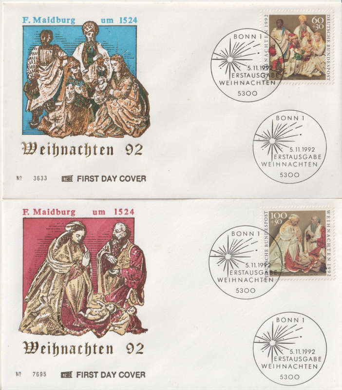 GERMANY 1992 Christmas Stamps FDC SG 2488/9