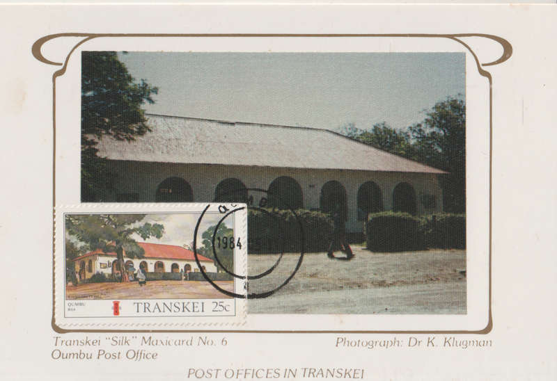 MINT SILK POST CARD/MAXI CARD TRANSKEI SA LIGHT MARKS