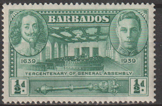 BARBADOS 1939 The 300th Anniversary of the General Assembly of Barbados MM SG 257