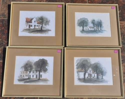 W. HEILDON 4 very nice South African vintage prints all Stellenbosch motifs - your bid per artwork