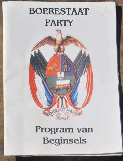 PROGRAM VAN BEGINSELS Boerestaat Party - VERY RARE Africana