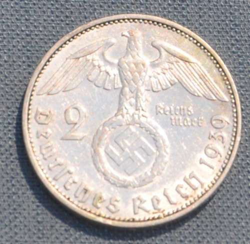 DEUTSCHES REICH - 2 REICHSMARK 1939 J -  Rare German 62.5% Ag Silver Coin in excellent condition