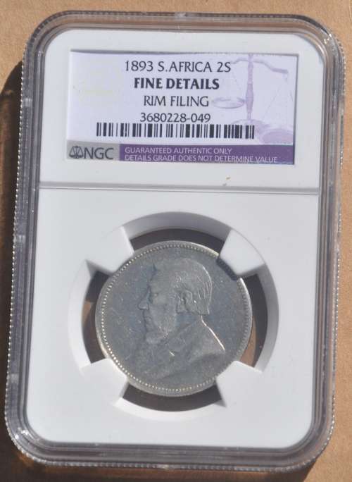 2 Shillings 1893 Z.A.R - NGC FINE DETAILS  - TOP INVESTMENT - SUPERB NUMISMATIC COLLECTIBLE