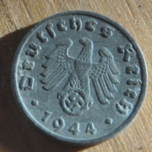 DEUTSCHES REICH 1 REICHSPFENNIG 1944 E - Rare German 100% Zinc Coin ORIGINAL THIRD REICH COLLECTIBLE