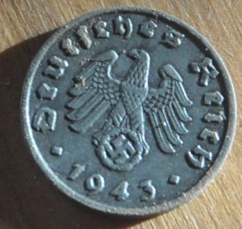 DEUTSCHES REICH 1 REICHSPFENNIG 1943 A - Rare German 100% Zinc Coin ORIGINAL THIRD REICH COLLECTIBLE