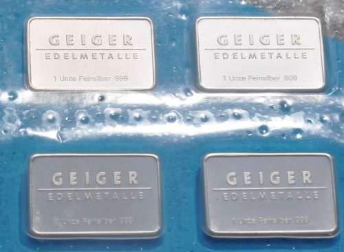 GERMAN 1 OUNCE SILVER by Geiger Edelmetalle Germany - SEALED - your bid per bullion bar