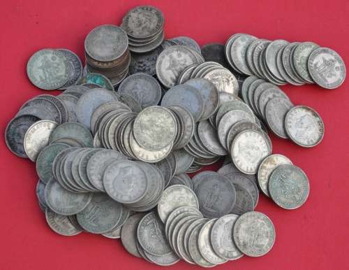 STUNNING LOT 185x 1S One Shilling 80% Ag total weight 1018g (fine silver 814g)