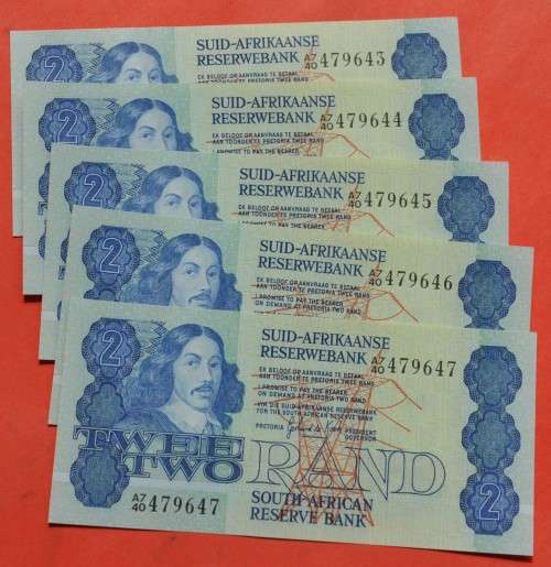 FIVE CONSECUTIVE R2 1981, GPC de Kock, Second Issue (A7) - UNC (minor dents by ATM machine)