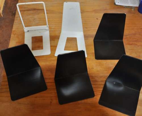 6 BOOK ENDS white & black - 13cm, metal & plastic, 0.5kg - your bid for all
