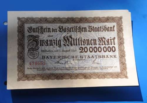 DEUTSCHES REICH 20 Millionen Mark 1923 Bayerische Staatsbank *EF* GERMAN EMPIRE/GERMANY
