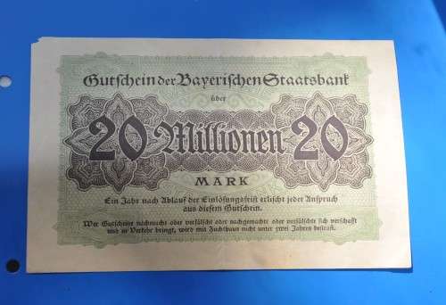 DEUTSCHES REICH 20 Millionen Mark 1923 Bayerische Staatsbank *EF* GERMAN EMPIRE/GERMANY