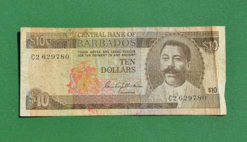BARBADOS 10 Dollars (no year), prefix C2 ***VF*** VERY RARE BANKNOTE