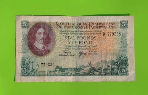 5 Pounds 1950, prefix C13, E/A, MH de Kock, 2nd issue ***VF***