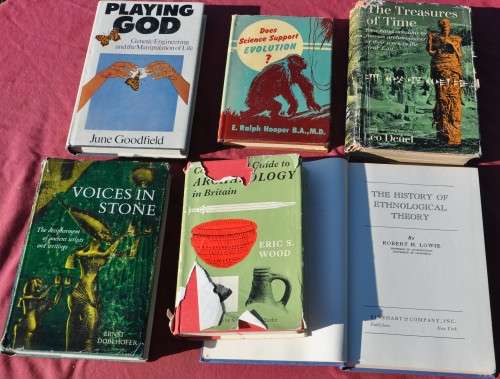 6 hard cover books on ANTHROPOLOGY - GENETIC MANIPULATION - EVOLUTION - ETHNOLOGICAL THEORY