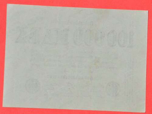 GERMANY 100,000 Mark 1923  - Weimar Republic DEUTSCHES REICH, Ro. 90a ***UNC***