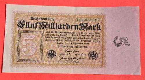 GERMANY 5 Milliarden Mark 1923 - Weimar Republic DEUTSCHES REICH, Ro. 112b (Pick 115) **EF/EF+**