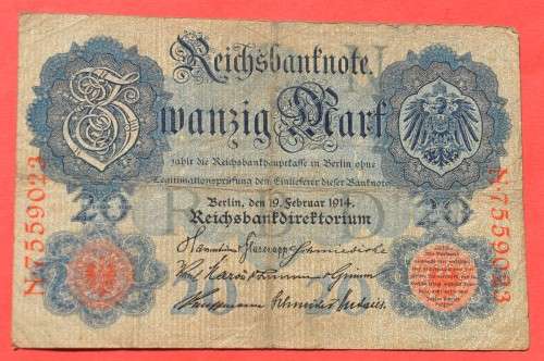 IMPERIAL GERMANY 20 Mark 1914 - DEUTSCHES REICH, Ro. 47 (Pick 46) ***VF***