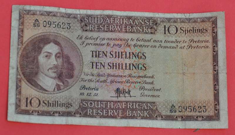 10 Shillings 1951, prefix A/61, A/E, MH de Kock, 3rd issue