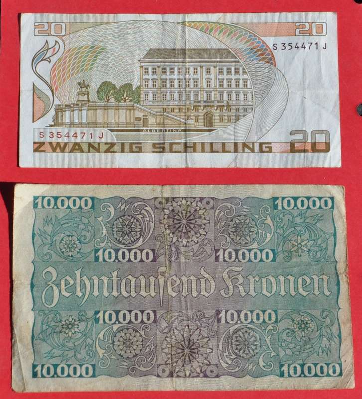 AUSTRIA 10000 Kronen (1 Schilling) 1924 &  20 Schilling 1986