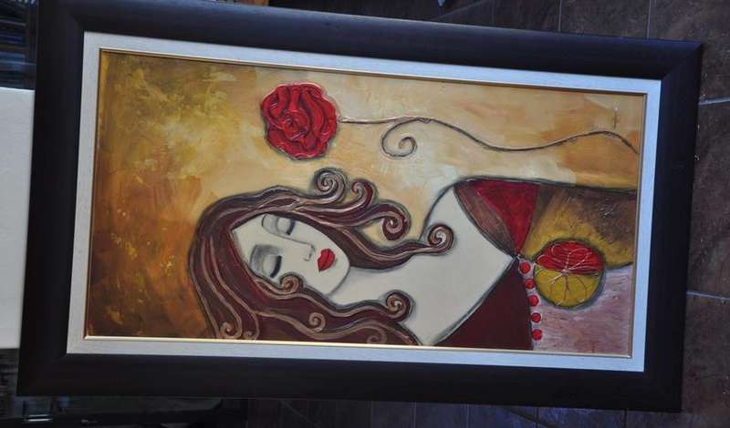 PENELOPE HUNTER Huge original Oil/Acrylics painting on board, 148cm x 85cm, framed PICK UP ONLY