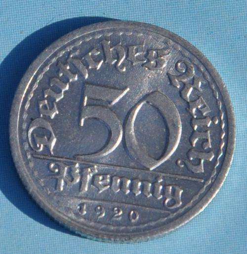 DEUTSCHES REICH 50 Pfennig 1920 D - Rare German Coin aUNC - SCARCE IN THIS TOP CONDITION