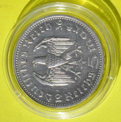 DEUTSCHES REICH - 5 SILVER REICHSMARK 1936 - REICHSADLER - Vintage German 90% Silver Coin