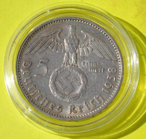 DEUTSCHES REICH - 5 SILVER REICHSMARK 1938 - REICHSADLER - Vintage German 90% Silver Coin