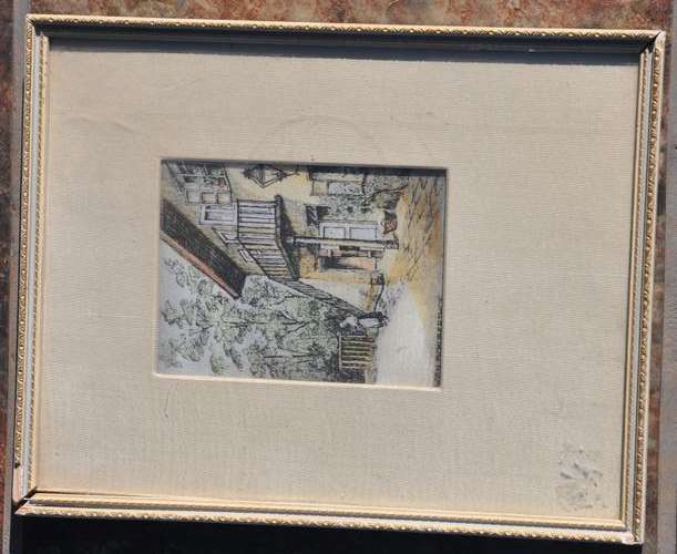 VIENNA original vintage artwork on silk,  framed - PICK UP POSSIBLE