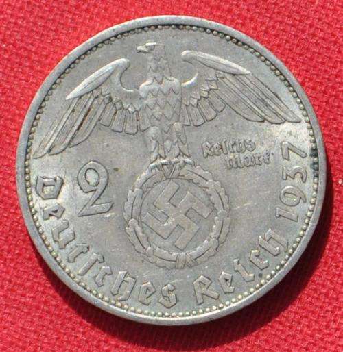 DEUTSCHES REICH - 2 REICHSMARK 1937 A -  Rare German 62.5% Ag Silver Coin in excellent condition