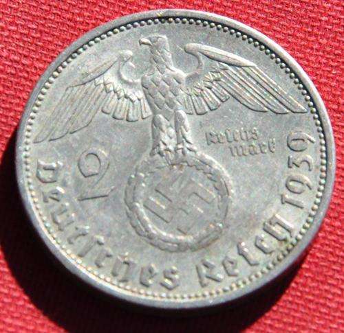 DEUTSCHES REICH - 2 REICHSMARK 1939 A -  Rare German 62.5% Ag Silver Coin in excellent condition