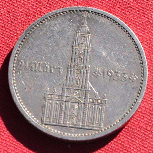 DEUTSCHES REICH 5 REICHSMARK 1934 A CHURCH DATE Rare German 90% Silver Coin in excellent condition