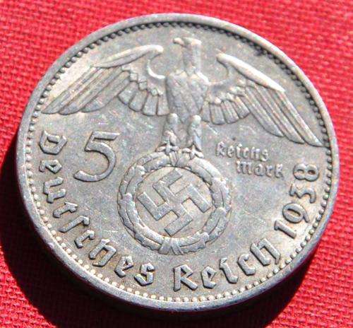 DEUTSCHES REICH - 5 REICHSMARK 1938 A - Rare German 90% Ag Silver Coin in excellent condition