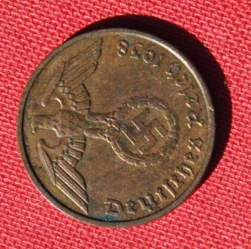 DEUTSCHES REICH - 2 REICHSPFENNIG 1938 F -  Rare German 95% Copper Coin in excellent  condition