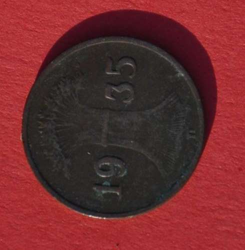 DEUTSCHES REICH 1 REICHSPFENNIG 1935 D Rare German 95% Copper Coin ORIGINAL THIRD REICH COLLECTIBLE