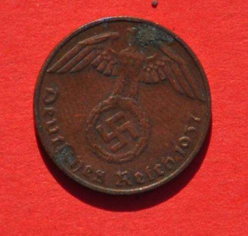 DEUTSCHES REICH 1 REICHSPFENNIG 1937 D Rare German 95% Copper Coin ORIGINAL THIRD REICH COLLECTIBLE