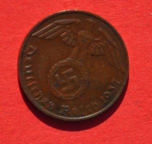 DEUTSCHES REICH 1 REICHSPFENNIG 1937 D Rare German 95% Copper Coin ORIGINAL THIRD REICH COLLECTIBLE